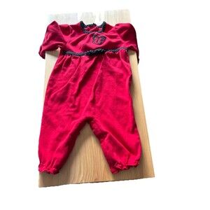 Okie Dokie 0-3 Month One Piece Girls Red Outfit With Black Butterfly